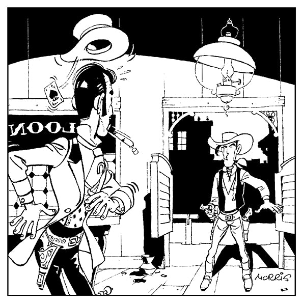 Plaque Émaillée Lucky Luke contre Pat Poker par Morris – Version Noir et Blanc | Édition Limitée 33 ex.